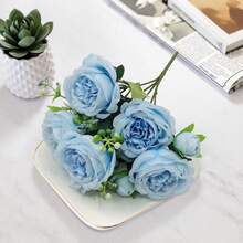 1/3 Bunch Artificial Light Blue Mixed Peony Flowers - Lifelike Faux Flowers With Realistic Petals And Stems, Suitable For Wedding Decor, Bridal Bouquet, Classroom Decoration, Home Vase Arrangement, Garden Party, Birthday Celebration, Valentine's Day And Graduation Gift - Baby Blue - View 6