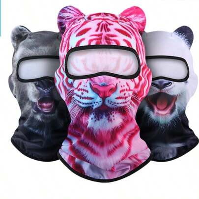 1pc Unisex Breathable Full Face Mask, Suitable For Cycling, Motorcycling, Skiing, Featuring Interesting Animal Designs, Quick-Drying, Versatile For All Seasons