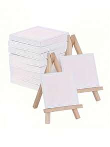 1/5/10件套迷你画布和画架套装 - 紧凑型木质桌面展示架，是艺术家和初学者练习绘画的理想之选，激发无限创意 - 采用耐用的松木制成 - 彩色 - 查看 1