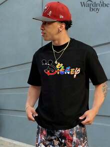 Disney Printed T-Shirt,Men's Vintage Disney Mickey And Friends Donald Duck, Goofy, Pluto Comfortable Color T-Shirt, Mickey Mouse T-Shirt, Disneyland Magical Kingdom Family Trip T-Shirt, Unisex,High-Quality Pure Cotton T-Shirt,Suitable For All Seasons, Comfortable And Breathable| Exquisite Design | The Best Choice For Giving Gifts - Black - View 2