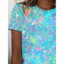 1PC 3D Splashed Ink Glow In The Dark T-Shirt, Vibrant Neon Macaron Paint Splatter Design In Blue Pink Purple Green Yellow Orange, Premium Soft Breathable Polyester Fabric, Glow-In-The-Dark Feature With Fade-Resistant Print, Round Neck Short Sleeve Relaxed Fit, T1rendy Streetwear Style With Y2K Aesthetic, Unisex Casual Top, Perfect For Music Festivals, Theme Parties, Rave Events, Night Out, Summer Outfits, Great Artistic Gift Idea - 彩色 - 查看 3