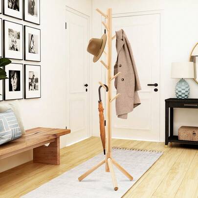 Freestanding Coat Rack, Bedroom Hanging Bag Rack, Solid Wood Coat Rack, Simple Household Clothes Hanger, Indoor Hanging Clothes Rack, Suitable For Entryway, Hallway, Bedroom, Office