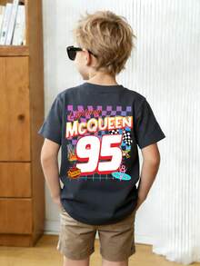 This Disney Pixar Cars Lightning McQueen #95 Race Car Graphic Crewneck T-Shirt Is Perfect For Boys And Girls To Wear To Holiday Parties, Family Gatherings, Outdoor Activities, Travel, And As A Gift For Children Visiting Disneyland. - Grey - View 2