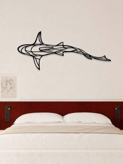 1PC Hammerhead Shark Metal Wall Decoration - Geometric Line Art Marine Decoration, Waterproof Nautical-Style Hanging Ornament, Suitable For Beachfront Villas, Bathrooms, Homestays, Hotels, Aquariums And Living Rooms, A Gift For Marine Life Enthusiasts