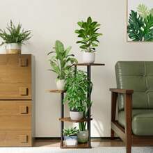 Bamworld Soporte de Metal para Plantas de Interior para Múltiples Plantas Pequeño Soporte de Flores de Esquina para Patio Jardín Balcón Sala de Estar Dormitorio 4 Niveles Marrón - Marrn - Ver 3