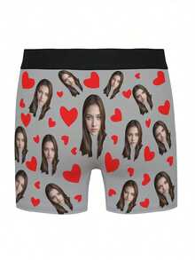 Custom Photo Men'S Boxer Briefs - Personalized Face Design, High-Elasticity Fabric, Valentine'S Day & Anniversary Gift For Him, Unique Romantic Gift For Boyfriend/Husband, Couple Matching Underwear, Cute Underwear, Anniversary Gift, Playful Design, Comfortable Fit, Durable Fabric - Dark Gray - View 6