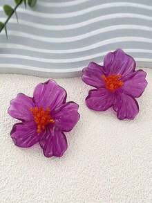 1Pair ZAA Colorful Resin Flower Earrings Women Luxury High Quality Elegant Holiday Party Jewelry Accessories - 黑色 - 查看 5