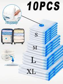10PCS/8PCS Vacuum Compression Bags, Dust-Proof Compression Bags, Large Capacity Compression Bags, Vacuum Bags With Pump, Travel Clothes Compression Bags, Wardrobe Storage Compression Bags, Foldable Storage Bags, Transparent Compression Bags, Bedding Compression Bags, Suitable For Kitchen, Bedroom, Home, Travel, School, Dorm, Holiday Costume Storage. - 查看 9