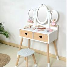Juego de Madera Tocador para Niñas con Espejo, Mesa de Maquillaje y Juego de Imitación para Princesitas, Madera Resistente De Maquillaje Vanity Set Blanco, Cajones para Guardar Juguetes y Accesorios, Esconde la alegría de la infancia en un regalo, En el Día del Niño, regala a los niños una felicidad tangible - Blanco - Ver 6
