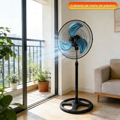 1 PC ventilador de piso silencioso de 18 pulgadas con tres velocidades ajustables, estructura de hierro ultra duradera, rodamiento doble, portátil y eficiente, alto flujo de aire para uso doméstico(Cubierta de malla de plástico)