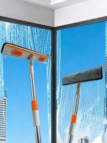 1 Set Window Cleaning Squeegee And Scrubber - Multi-Surface Plastic Bristle, Stainless Steel Handle, Versatile Glass And Floor Cleaner For Home And Outdoor Use, Ideal For Living Room, Bedroom, Toilet - Perfect Gift For Holidays - A - View 2