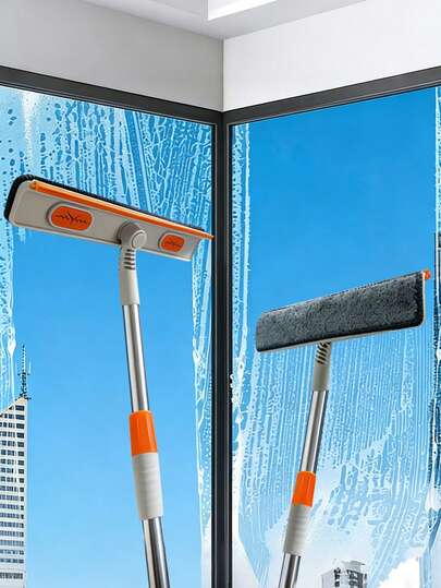1 Set Escurridor y Cepillo para Limpiar Ventanas - Cerdas de plástico multiusos, Mango de acero inoxidable, Limpiador versátil para vidrio y piso para uso doméstico y exterior, Ideal para sala de estar, dormitorio, baño - Regalo perfecto para fiestas