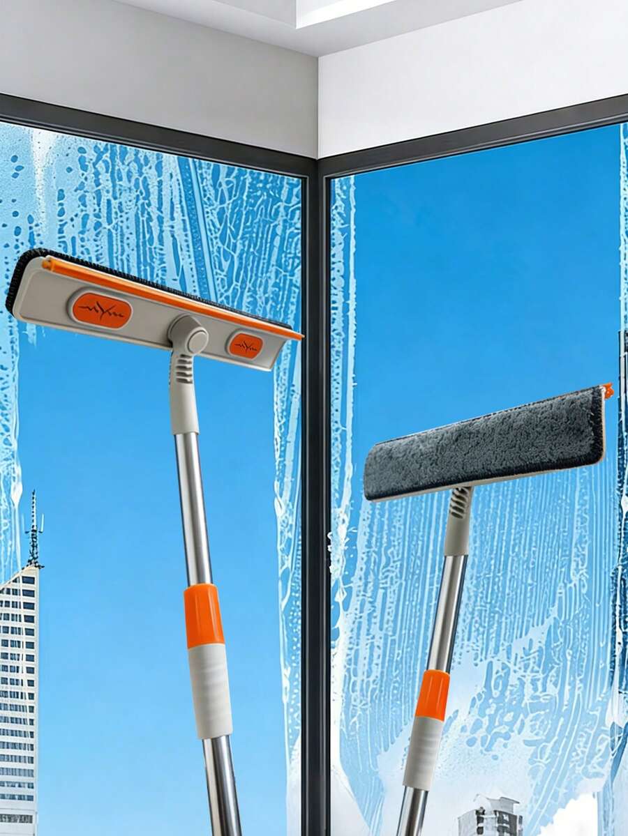1 Set Window Cleaning Squeegee And Scrubber - Multi-Surface Plastic Bristle, Stainless Steel Handle, Versatile Glass And Floor Cleaner For Home And Outdoor Use, Ideal For Living Room, Bedroom, Toilet - Perfect Gift For Holidays