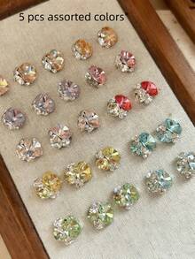 10/5PCS Rhinestones Kuku Berkilau Paduan Logam yang Ditumpuk – Hiasan Kuku Bling 3D Aneka Warna untuk Seni Kuku Akrilik, Dekorasi Manikur DIY Kuku - MultiWarna - View 1
