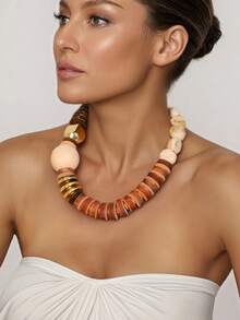 Bohemian Asymmetrical Geometric Beaded Necklace, Adds Layering To Outfits, Suitable For Vacation Style - Multicolor - View 3