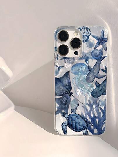 海洋主题梦幻深海鱼插画手机壳，柔软光滑，透明防水防指纹防刮花，适用于 17/17 Plus/17 Pro/17 Pro Max，是送给情侣、朋友、家人、生日、节日的绝佳礼物。