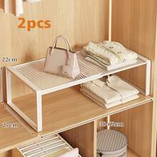 Extendable Wardrobe Tiered Shelves, Wardrobe Storage Rack,Cabinet Tiered Shelves - White - View 1