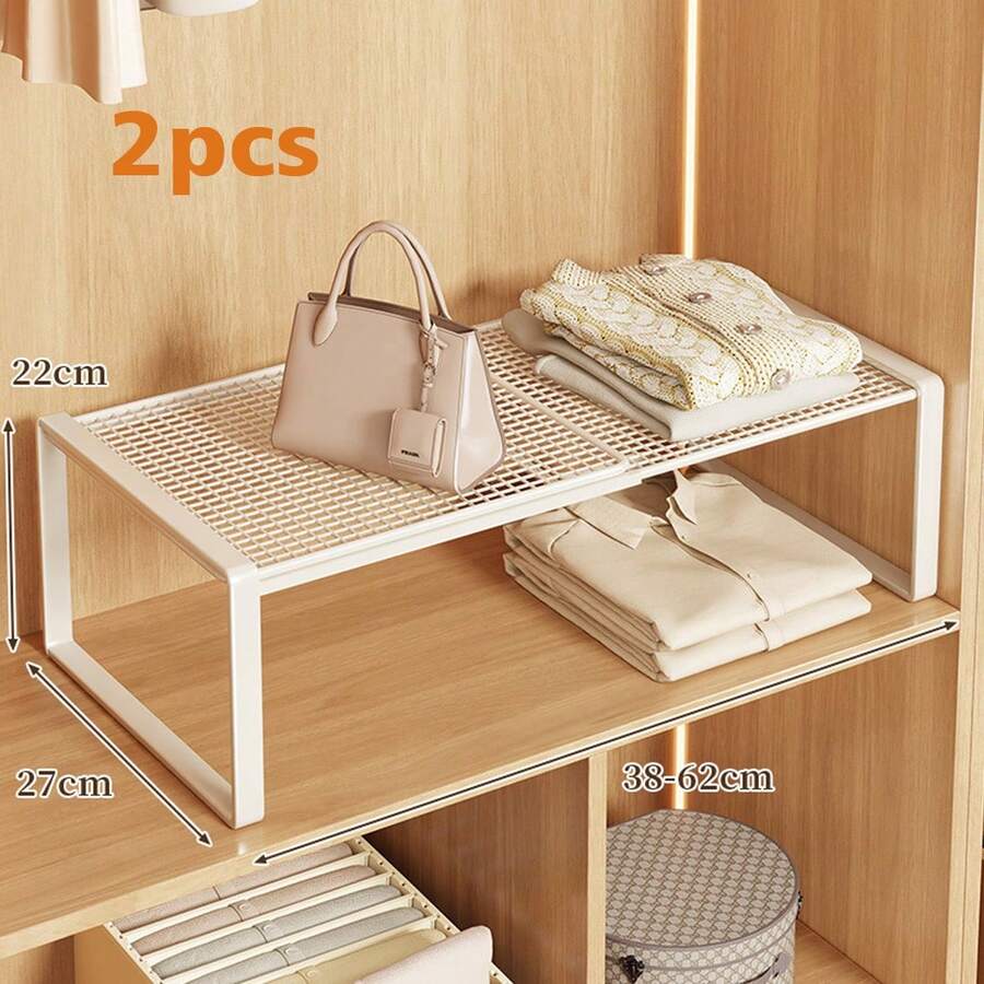 Extendable Wardrobe Tiered Shelves, Wardrobe Storage Rack,Cabinet Tiered Shelves - White - View 1