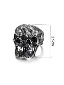 1 pieza Anillo de calavera de acero inoxidable para hombres, efecto de desgaste vintage, perfecto para motociclistas y estilo punk - Plateado - Ver 5