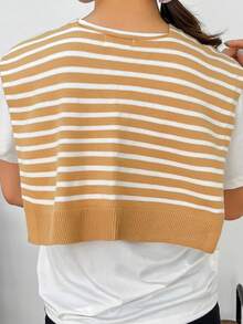 1件女士新款针织条纹披肩，轻薄透气，适合夏季办公室空调房穿着 - 2號條紋卡其米色 - 查看 5