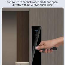 Cerradura inteligente TUYA - Huella digital, contraseña, tarjeta, aplicación, contraseña temporal, modo siempre abierto, anti-espionaje, silencioso, carga de emergencia tipo C, protección anti-bloqueo, adecuado para dormitorios, oficinas, puertas de madera interiores - Negro + 2 tarjetas IC - Ver 5