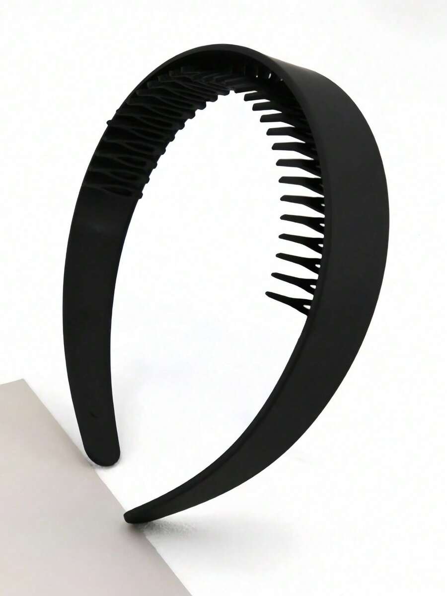 1pc Matte Solid Color 2.5cm Wide 30-Teeth Plastic Headband, Suitable For Daily Wear Beauty Home Hair Accessories Hairband Hair Hoop - Black - View 1