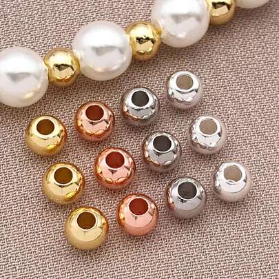 50pcs 4mm Polished Copper Beads For DIY Jewelry, Elegant Mixed-Metal Design, Hammered Texture, Perfect For Bracelets, Necklaces & Earrings, Wedding & Party Craft