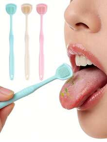 4/3/1 Pcs Dual Function Tongue Scraper And Brush, Can Scrape And Brush Tongue Simultaneously, Deep Clean Bacteria And Food Residue On Tongue, Gently Remove Tongue Coating Without Irritation - Multicolor - View 3