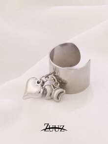 1pc Vintage Stainless Steel Butterfly Heart Charm Ring For Women Open Ring For Daily Wear And Gift For Girlfriend, Mother, Sister - Ring - View 9