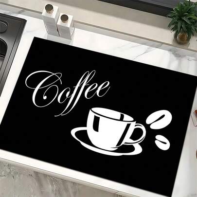1pc Coffee Pattern Printed Absorbent Dish Drying Mat, Home Decor, Espresso Machine Countertop Absorbent Mat, Sink Drain Mat, Soft Faucet Absorbent Mat, Bathroom Accessories, Kitchen Supplies