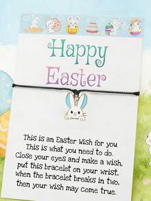 1 pieza Brazalete ajustable con colgante de conejo minimalista, versátil y lindo, adecuado para uso diario casual, gran regalo con tarjeta de bendición - Multicolor - Ver 1