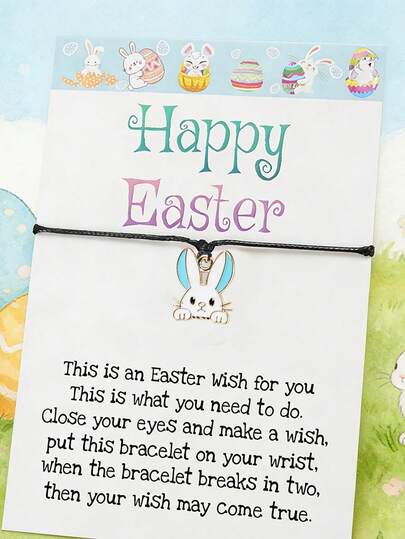 1 pieza Brazalete ajustable con colgante de conejo minimalista, versátil y lindo, adecuado para uso diario casual, gran regalo con tarjeta de bendición