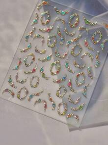 1片5D高品质水晶钻石美甲贴纸，可爱甜美风格美甲贴纸，宝石项链美甲贴纸，送给女孩的完美礼物，美甲用品 - 彩色 - 查看 6