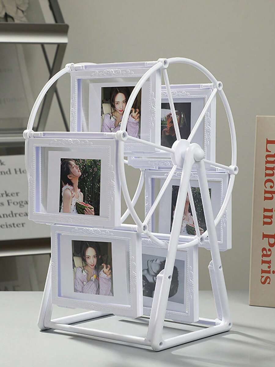 Marco de fotos con rueda de la fortuna giratoria - Marco de 5 pulgadas - Decoración exquisita para sala de estar, dormitorio, escritorio - Regalos del Día de San Valentín para ella, regalos de cumpleaños para novia, mamá, esposa | Navidad, aniversario, Día de la Madre, boda, inauguración de la casa | Exhibición de mesa creativa, recuerdo de viaje, momento festivo familiar, estética de dormitorio, acento de oficina en el hogar | Plástico ABS, giro de 360°, pantalla de varias fotos, compacto y moderno (el producto debe ser ensamblado por uno mismo) - Multicolor - Ver 1