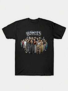 Homies Gangster Cartoon Characters Print Same Style For Men And Women 2025 Summer Short-Sleeved Printed T-Shirt Pure Cotton 180G Fashionable And Minimalist,  And Cool, Millennium Themed, 100% Pure Cotton T-Shirt - Black - View 1