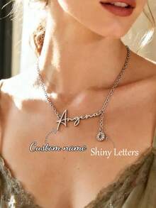 Custom Shiny Frosted Name Necklace Women Personalized Charm Classic Letter Clavicle Necklace Stainless Steel Gold Cursive Name Handmade Pendant Nameplate Jewelry Christmas New Year Gift For Girlfriend Lover - Silver-letter - View 4