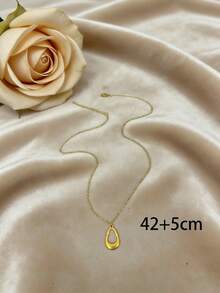 1 chiếc dây chuyền mặt dây hình giọt nước bằng thép không gỉ mạ vàng 18K, thanh lịch và đa năng, phù hợp để đeo hàng ngày, quà tặng Ngày của Mẹ. - Vàng - Xem 4