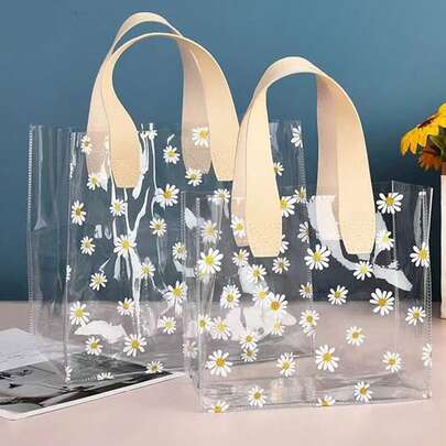 10pcs/5pcs/1pc Transparent PVC Gift Packaging Bags, Reusable Gift Bags. [No Ribbon Included] Suitable For Bridal Party Favors, Wedding, Birthday, Shopping Bags, Minimalist Home Transparent Gift Bags With Handles, Transparent Wedding Gift Bags, Group Gift Bags, Holiday Party Supplies, Easter Gifts, Christmas Gifts