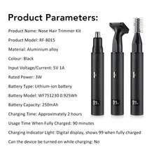 Hailicare 3-In-1 Electric Nose Hair Ear Hair Trimmer For Men, LED Display, Painless Trimming For Sideburns, Eyebrows, Beard, USB Rechargeable, 7500 RPM, Easy To Clean - Black - View 9