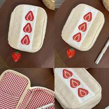Cute Embroidered Strawberry Pencil Case Portable Stationery Pen Box Multi Functional Large Capacity Makeup Bag Storage Bag CFI8 - người - Xem 7