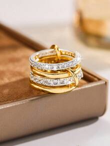 4件套 精美个性化立方氧化锆多层可调节铜合金彩色戒指 - 戒指套裝 - 查看 8