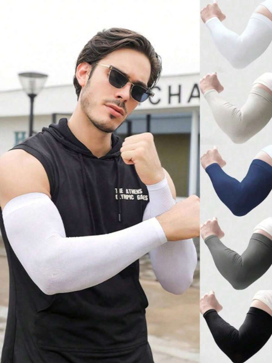 1 Pair Men's Summer Ice Silk Arm Sleeves, Loose Fit UV Protection Arm Warmers - Multicolor - View 1