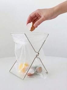 Suporte Dobrável para Saco de Lixo em Aço Inoxidável, Suporte de Armazenamento de Saco de Lixo de Cozinha, Suporte para Pano de Limpeza (Existem marcas de solda evidentes na interface do produto, mas não afetam o uso) - Multicolorido - Visão 1