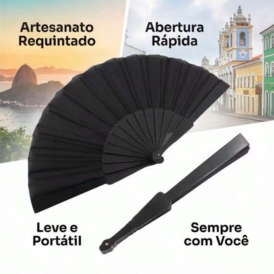 Compact, Smooth Hand Fan, Black Color / Small Oriental Fan, 23cm, For Dance, Kung Fu, Tai Chi Chuan, Smooth. - Black - View 1