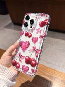 Transparent Phone Case With 3D Heart, Bow, And Strawberry Pattern, Compatible With IPhone 17/16/14/13 Pro Max/12 Pro/11/Xr/Xs/7/8 Plus, S10/S22/A12/A50/A52/S24/A135G And Other Models, Durable TPU Material With Air Cushion - Multicolor - View 5