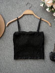 性感蕾丝吊带背心，无袖露脐上衣，带胸垫，优雅显瘦，夏季新品 - 黑色 - 查看 7