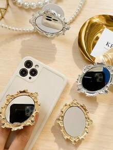 Vintage Floral Pattern Mirror With Retractable Phone Holder, Foldable Slouchy Makeup Mirror Stand For Women - Multicolor - View 3