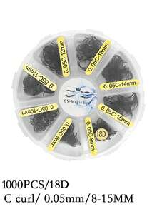 1000 piezas de extensiones de pestañas con abanico premontado, 16D-18D-20D, rizo C, natural y volumen, grosor de 0,05 mm, longitud mixta de 8-15 mm, abanicos sueltos, fácil de transportar, natural y suave, para fiestas y viajes - C - Ver 34