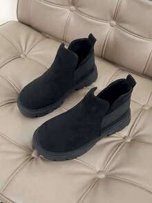 1 Pair Kids Chelsea Boots Round Toe Side Elastic Slip On Ankle Boots Casual Style Black - Black - View 1