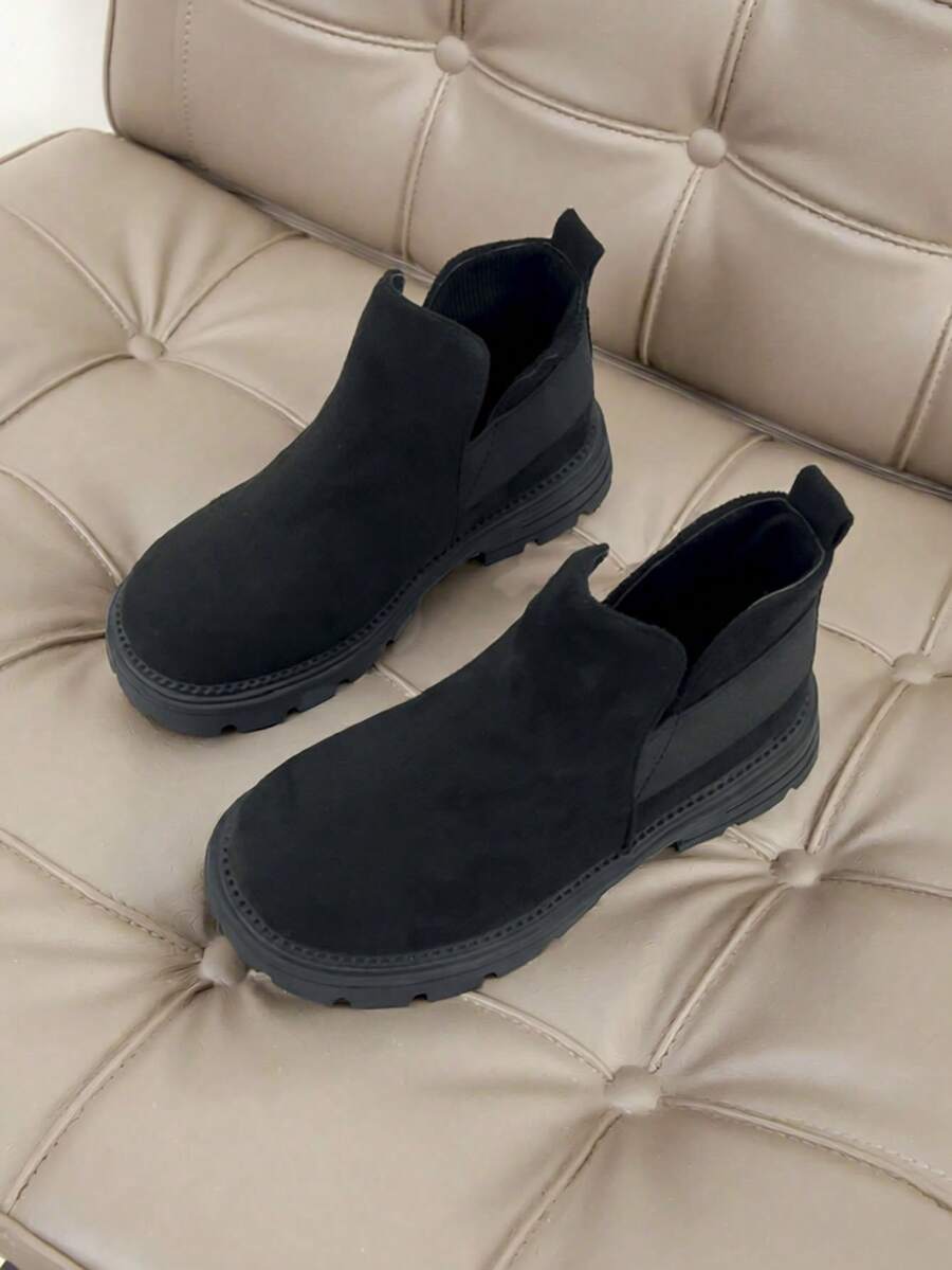 1 Pair Kids Chelsea Boots Round Toe Side Elastic Slip On Ankle Boots Casual Style Black - Black - View 1